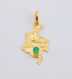 Dije Mapa Colombia Esmeralda 12 Pts / Peso : 1 Gr Prom / 3,5 Cms - 18K