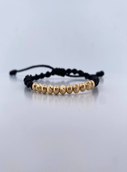 Pulsera Tejida Negra con 11 Und de Balines Lisos y Diamantados - 18K
