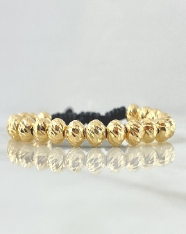 Pulsera Tejida Negra con 17 Und de Balines Diamantadas de 6mm - 18K