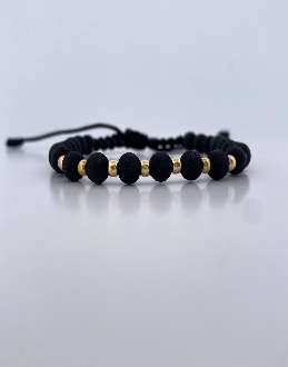Pulsera Tejida Negra con 8 Und de Balines Lisos de 3mm - 18K