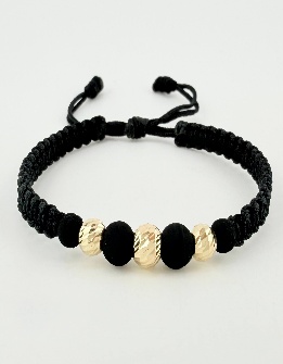 Pulsera Tejida Negra con 3 Und de Balines Diamantados de 5mm-6mm - 18K