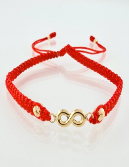 Pulsera Tejida Roja con Dije Infinito y Balines Diamantados de 3mm - 4mm - 18K
