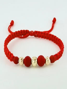 Pulsera Tejida Roja con 3 Balines Diamantados de 5mm - 6mm - 18K