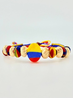 Pulsera Tejida Tricolor Circulo con 6 Balines Diamantados 6mm - 18K